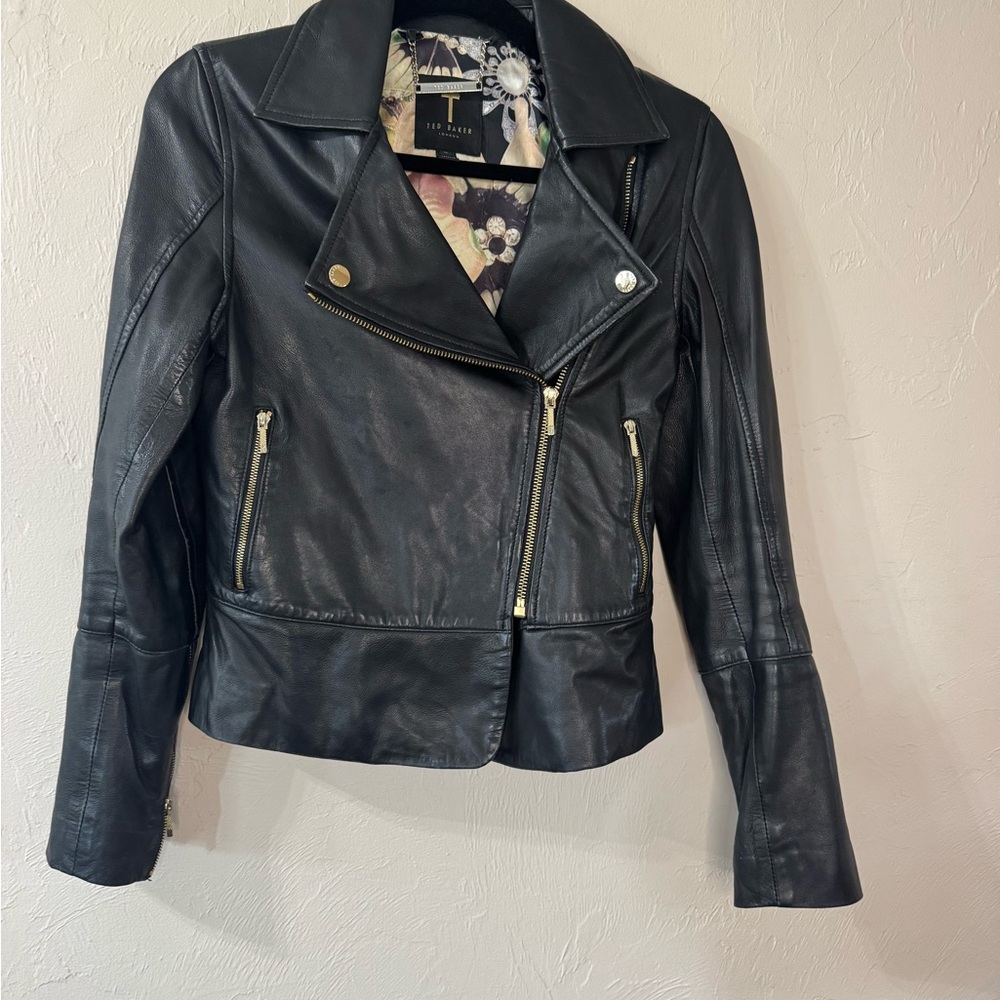 Ted Baker Black Leather Biker Jacket